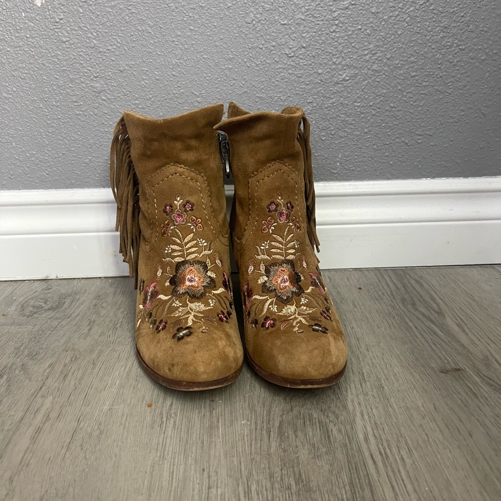 Sam Edelman Floral Embroidered Brown Ankle Boots